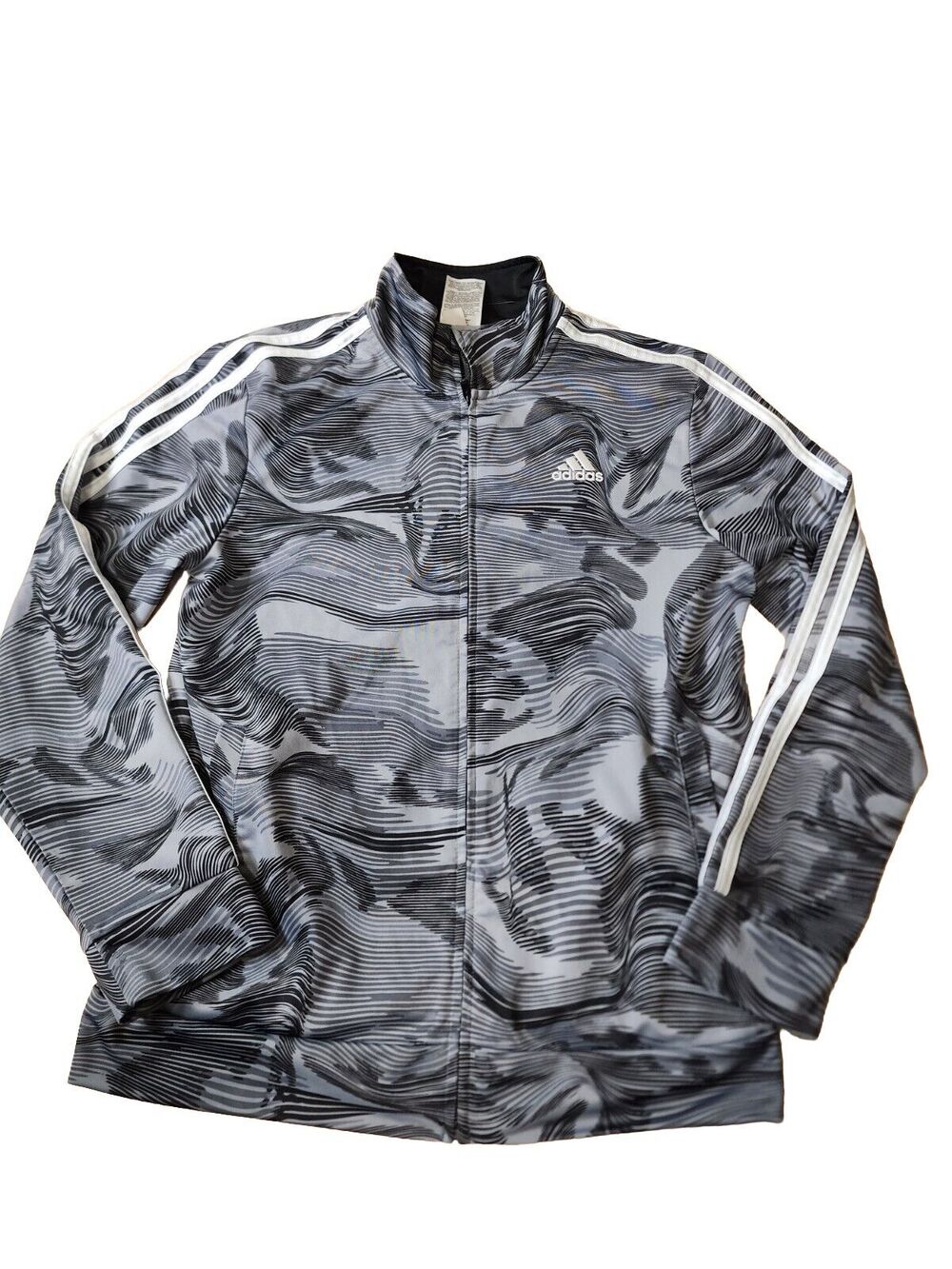 Adidas Track Jacket Youth 14/16 XL Black/White/Grey Full Zip Athletic Track